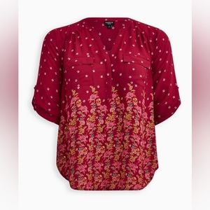 Red Wine Skull Floral Harper Georgette Pullover 3/4 Sleeve Blouse